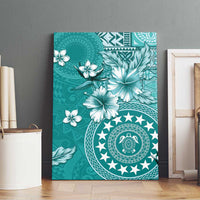 Cook Islands Canvas Wall Art Teal Hibiscus And Stars