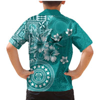 Cook Islands Family Matching Mermaid Dress and Hawaiian Shirt Teal Hibiscus And Stars