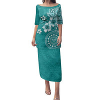Cook Islands Family Matching Puletasi and Hawaiian Shirt Teal Hibiscus And Stars