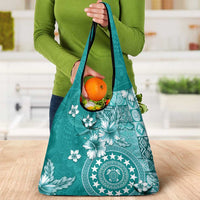 Cook Islands Grocery Bag Teal Hibiscus And Stars