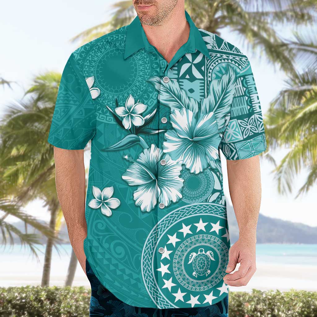 Cook Islands Hawaiian Shirt Teal Hibiscus And Stars