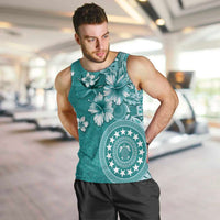 Cook Islands Men Tank Top Teal Hibiscus And Stars