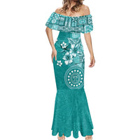 Cook Islands Mermaid Dress Teal Hibiscus And Stars