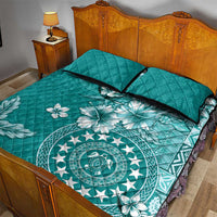 Cook Islands Quilt Bed Set Teal Hibiscus And Stars