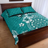 Cook Islands Quilt Bed Set Teal Hibiscus And Stars