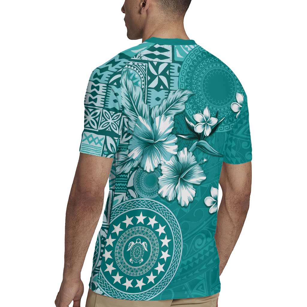 Cook Islands Rugby Jersey Teal Hibiscus And Stars