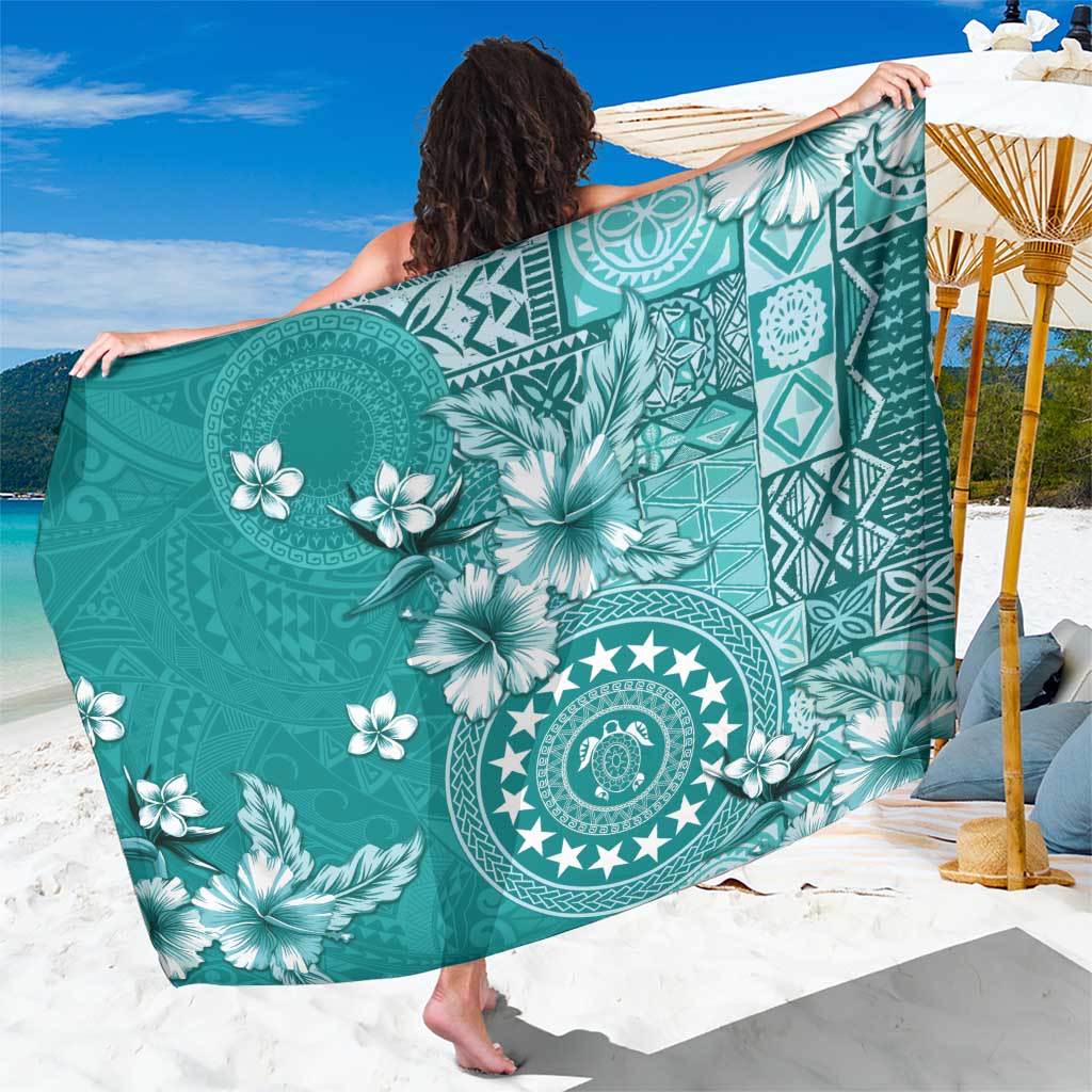Cook Islands Sarong Teal Hibiscus And Stars