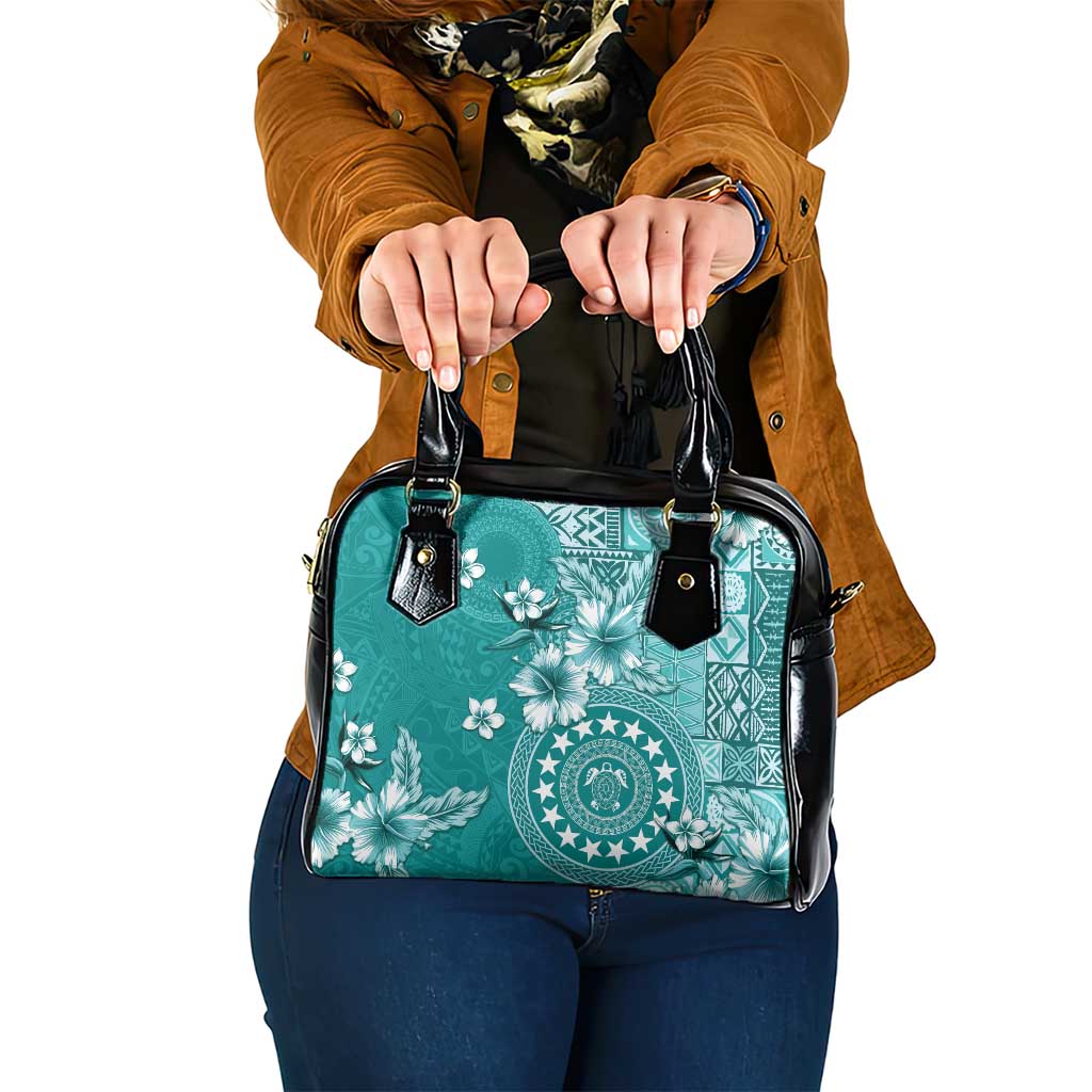 Cook Islands Shoulder Handbag Teal Hibiscus And Stars
