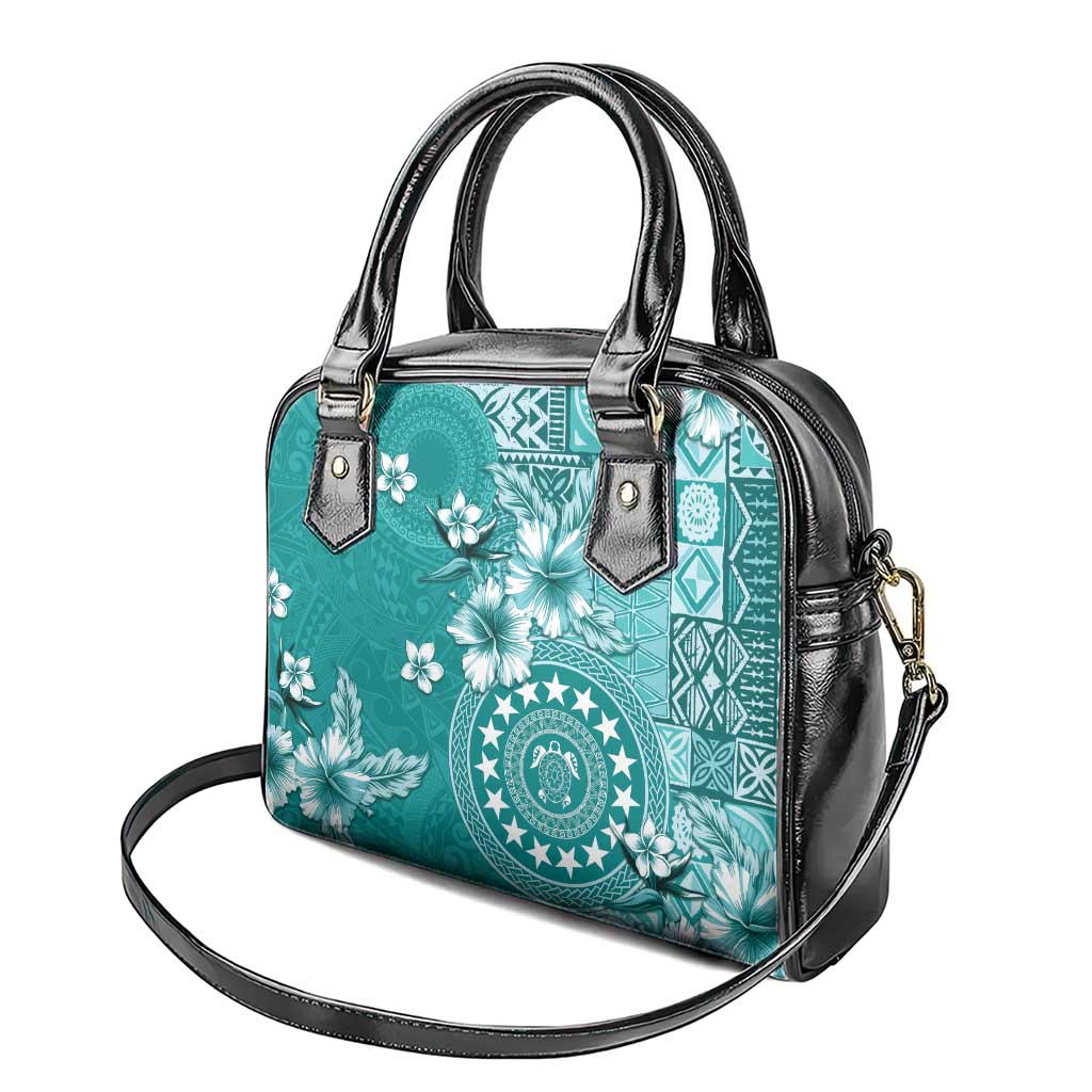 Cook Islands Shoulder Handbag Teal Hibiscus And Stars