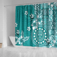 Cook Islands Shower Curtain Teal Hibiscus And Stars
