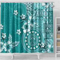 Cook Islands Shower Curtain Teal Hibiscus And Stars