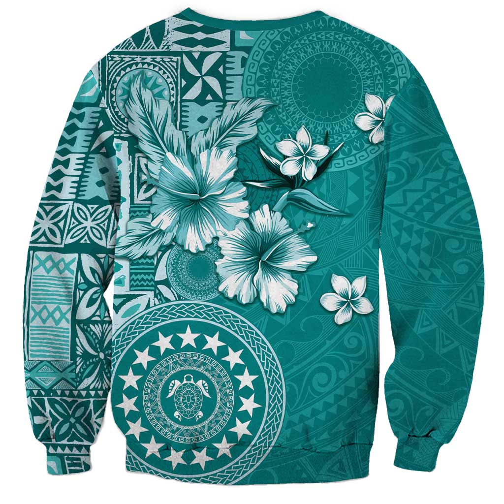 Cook Islands Sweatshirt Teal Hibiscus And Stars
