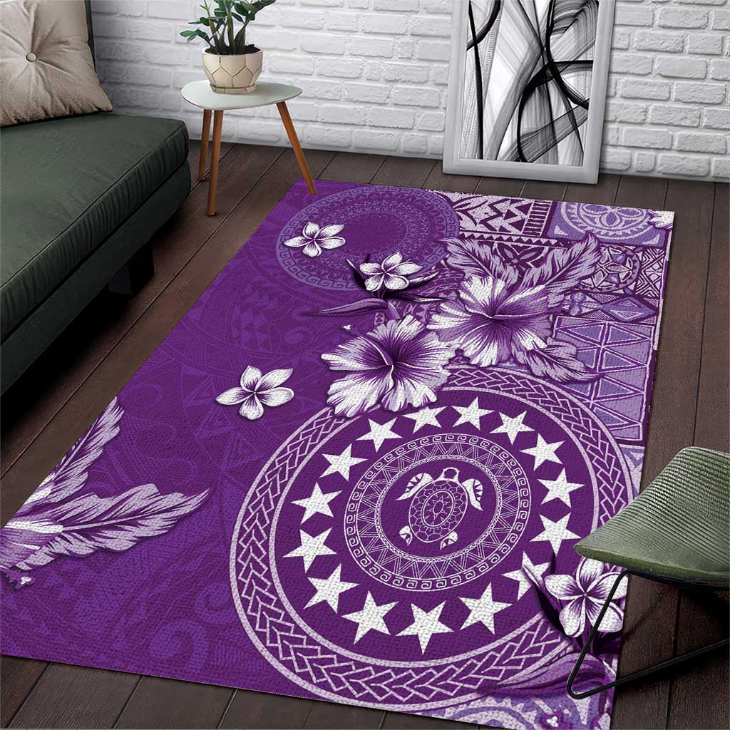 Cook Islands Area Rug Purple Hibiscus And Stars
