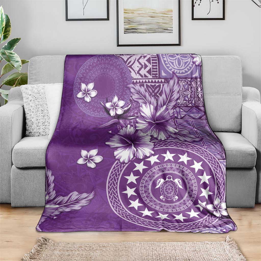 Cook Islands Blanket Purple Hibiscus And Stars