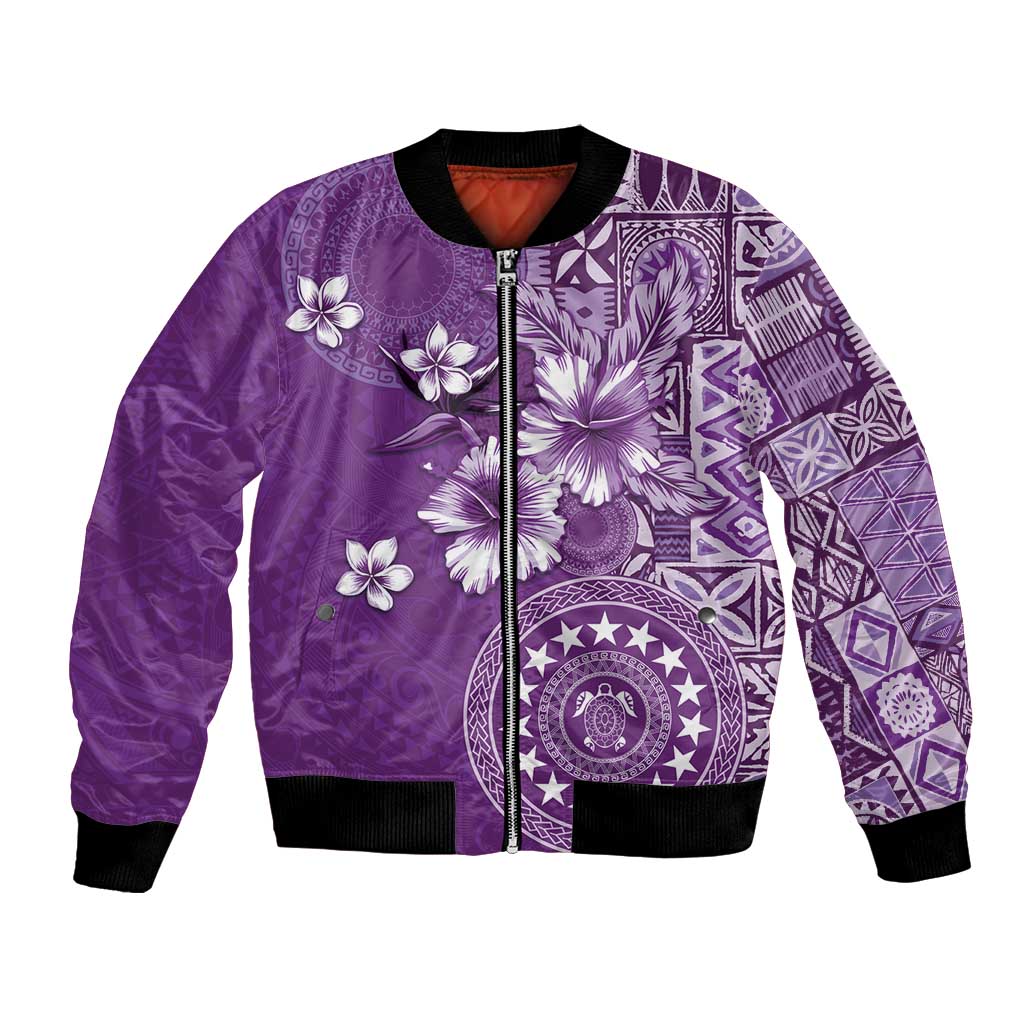 Cook Islands Bomber Jacket Purple Hibiscus And Stars