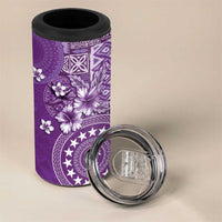Cook Islands 4 in 1 Can Cooler Tumbler Purple Hibiscus And Stars