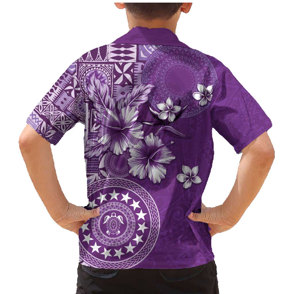 Cook Islands Family Matching Mermaid Dress and Hawaiian Shirt Purple Hibiscus And Stars