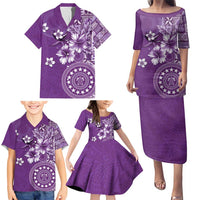 Cook Islands Family Matching Puletasi and Hawaiian Shirt Purple Hibiscus And Stars