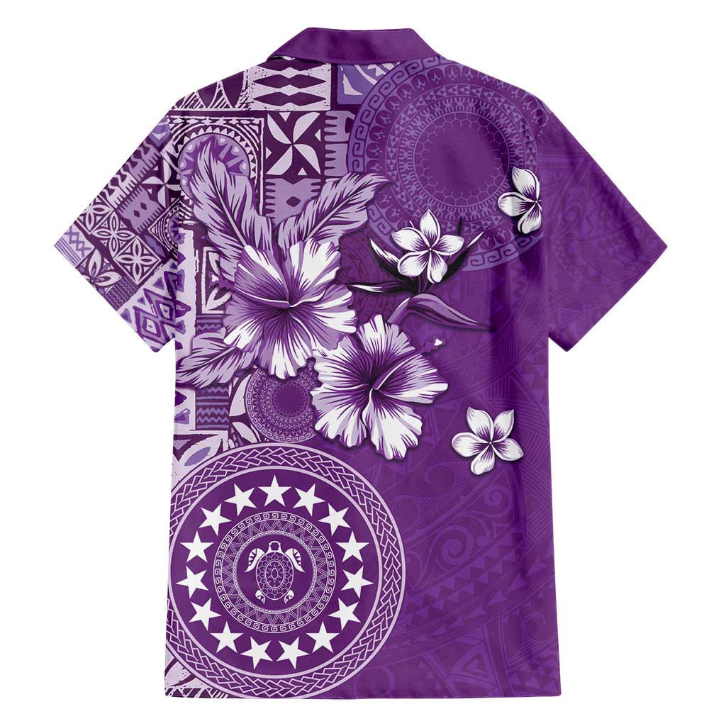 Cook Islands Family Matching Puletasi and Hawaiian Shirt Purple Hibiscus And Stars