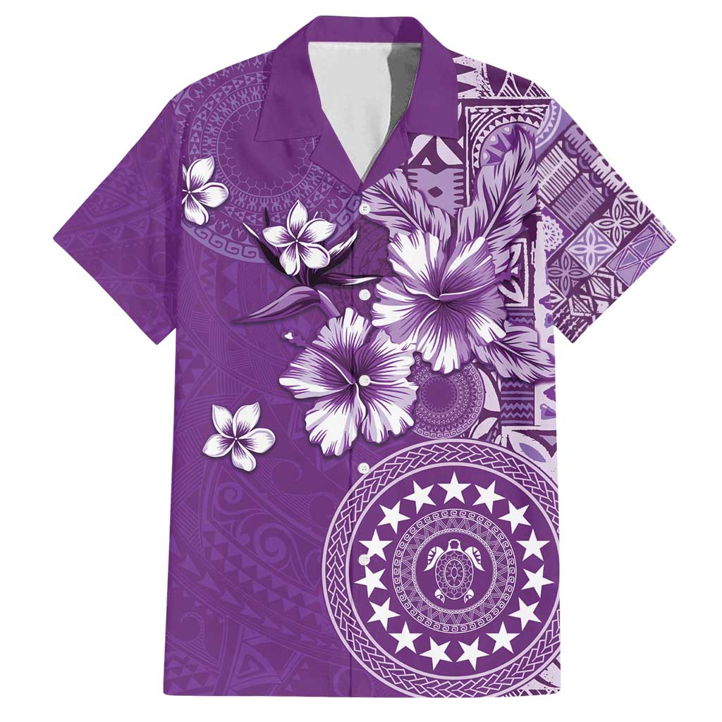 Cook Islands Family Matching Tank Maxi Dress and Hawaiian Shirt Purple Hibiscus And Stars