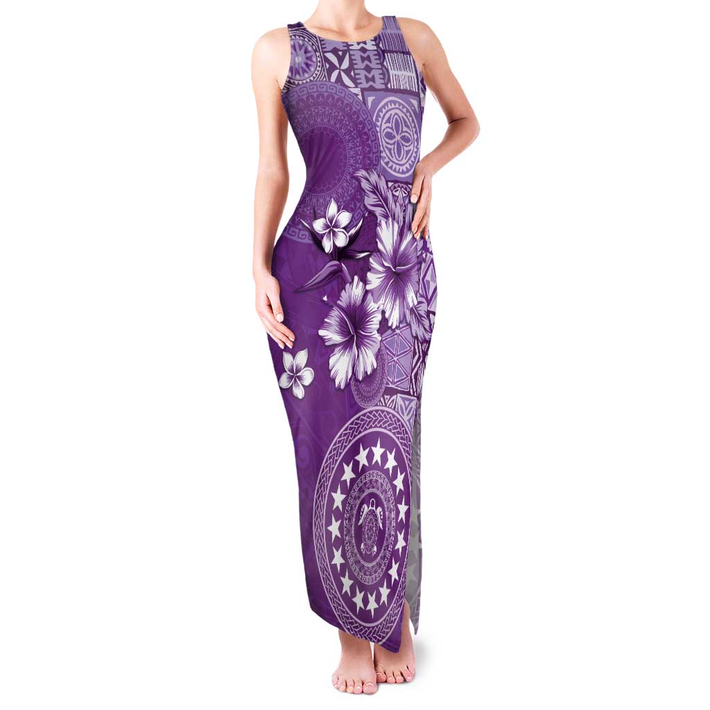 Cook Islands Family Matching Tank Maxi Dress and Hawaiian Shirt Purple Hibiscus And Stars