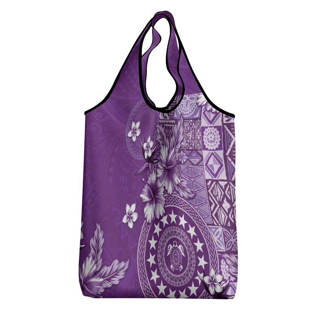 Cook Islands Grocery Bag Purple Hibiscus And Stars