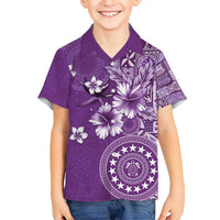 Cook Islands Kid Hawaiian Shirt Purple Hibiscus And Stars LT05 Kid Purple - Polynesian Pride