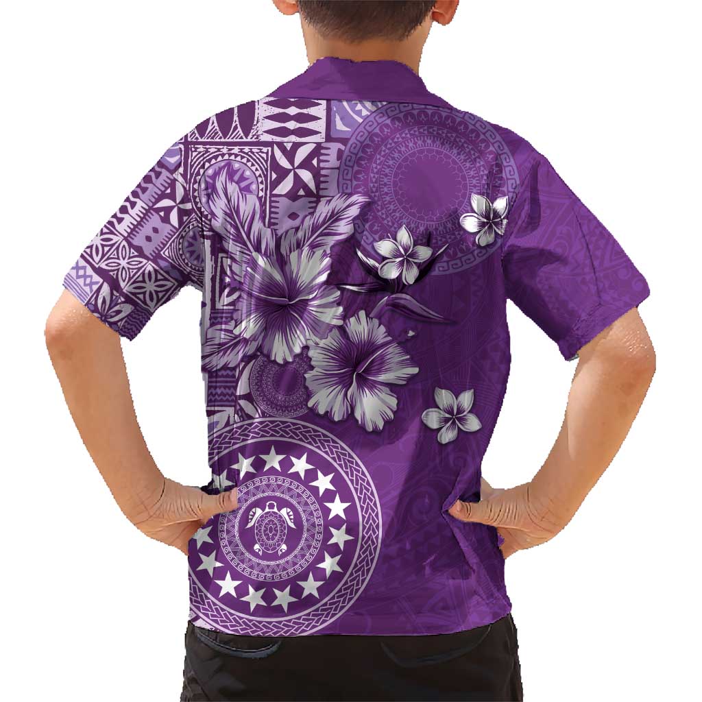 Cook Islands Kid Hawaiian Shirt Purple Hibiscus And Stars LT05 - Polynesian Pride