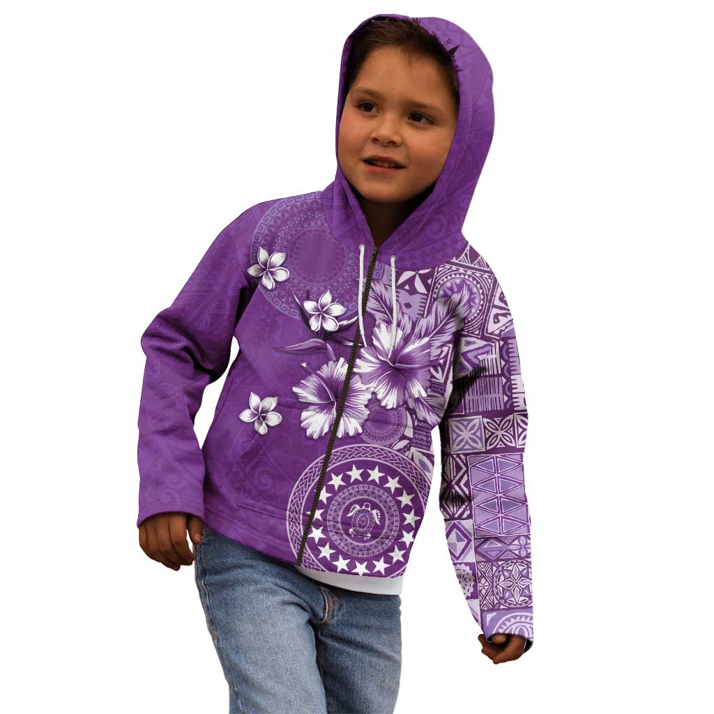 Cook Islands Kid Hoodie Purple Hibiscus And Stars LT05 - Polynesian Pride
