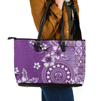 Cook Islands Leather Tote Bag Purple Hibiscus And Stars