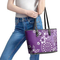 Cook Islands Leather Tote Bag Purple Hibiscus And Stars