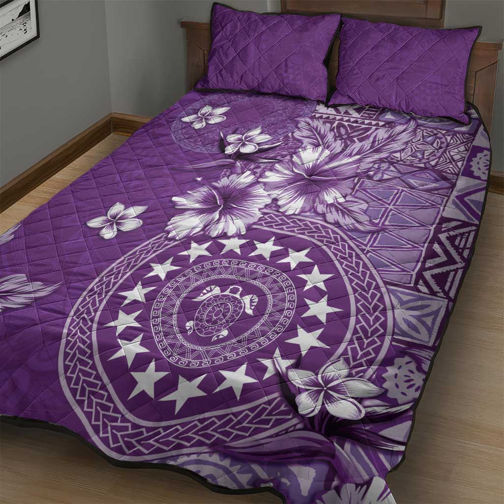 Cook Islands Quilt Bed Set Purple Hibiscus And Stars