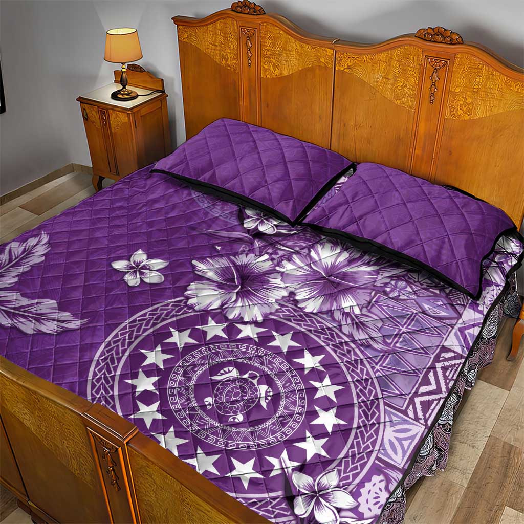 Cook Islands Quilt Bed Set Purple Hibiscus And Stars