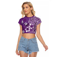 Cook Islands Raglan Cropped T Shirt Purple Hibiscus And Stars LT05 Female Purple - Polynesian Pride