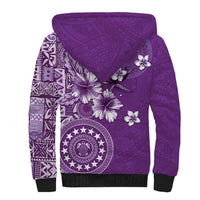 Cook Islands Sherpa Hoodie Purple Hibiscus And Stars