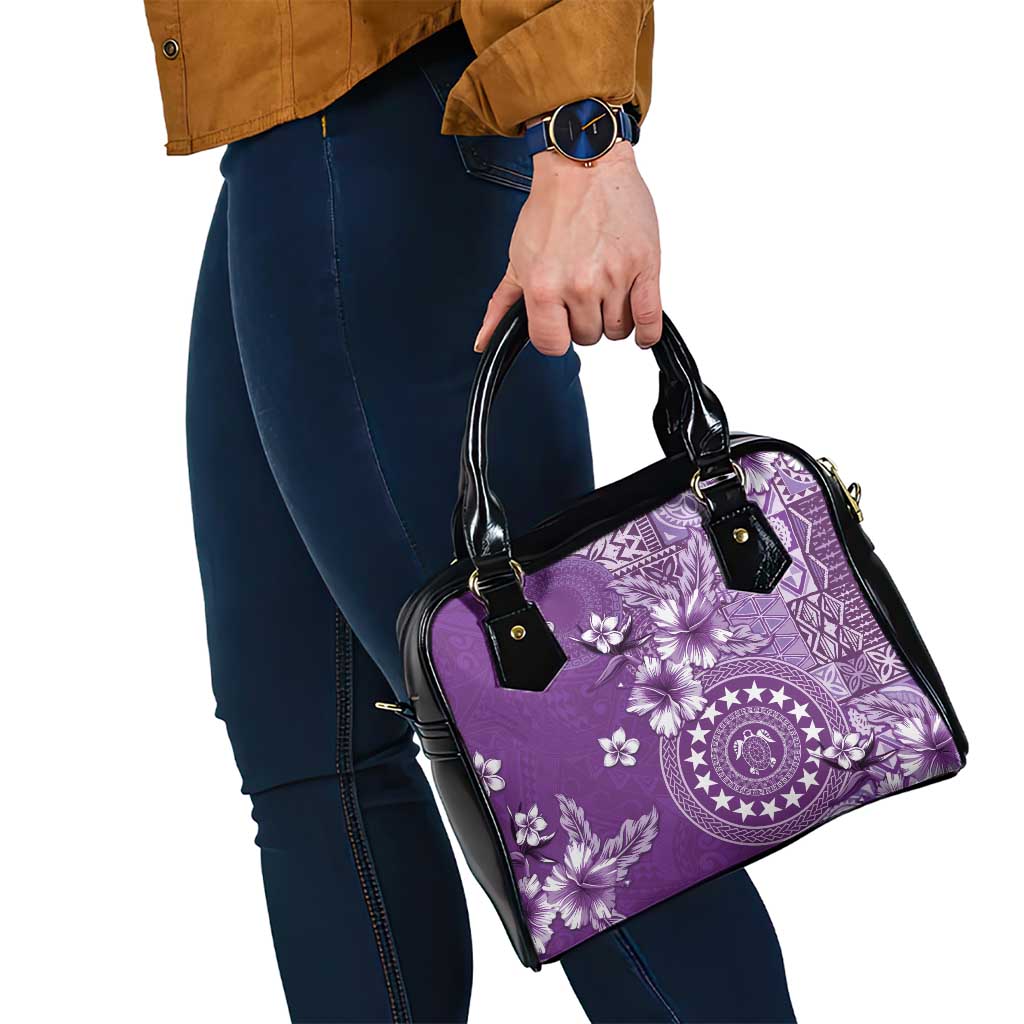 Cook Islands Shoulder Handbag Purple Hibiscus And Stars