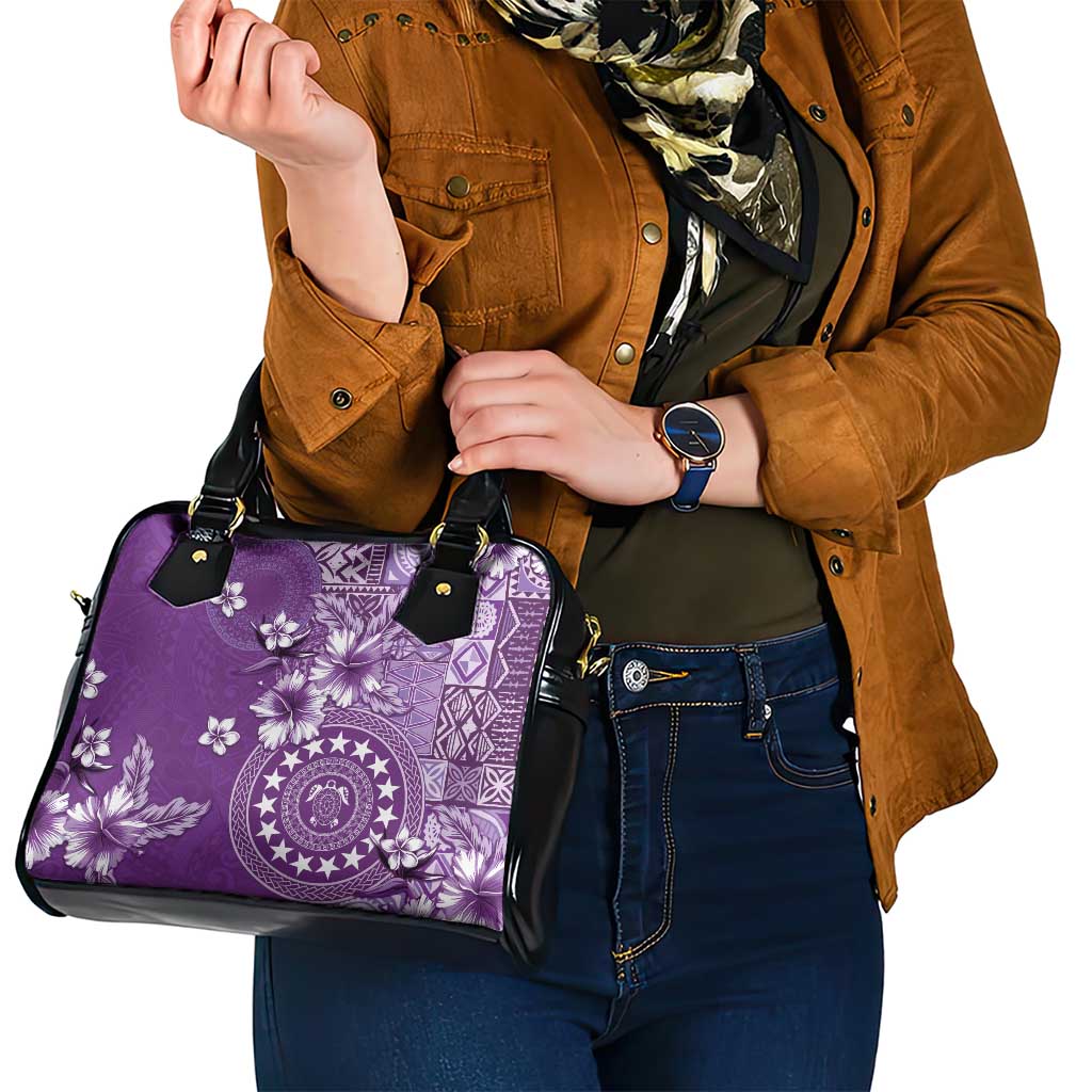 Cook Islands Shoulder Handbag Purple Hibiscus And Stars