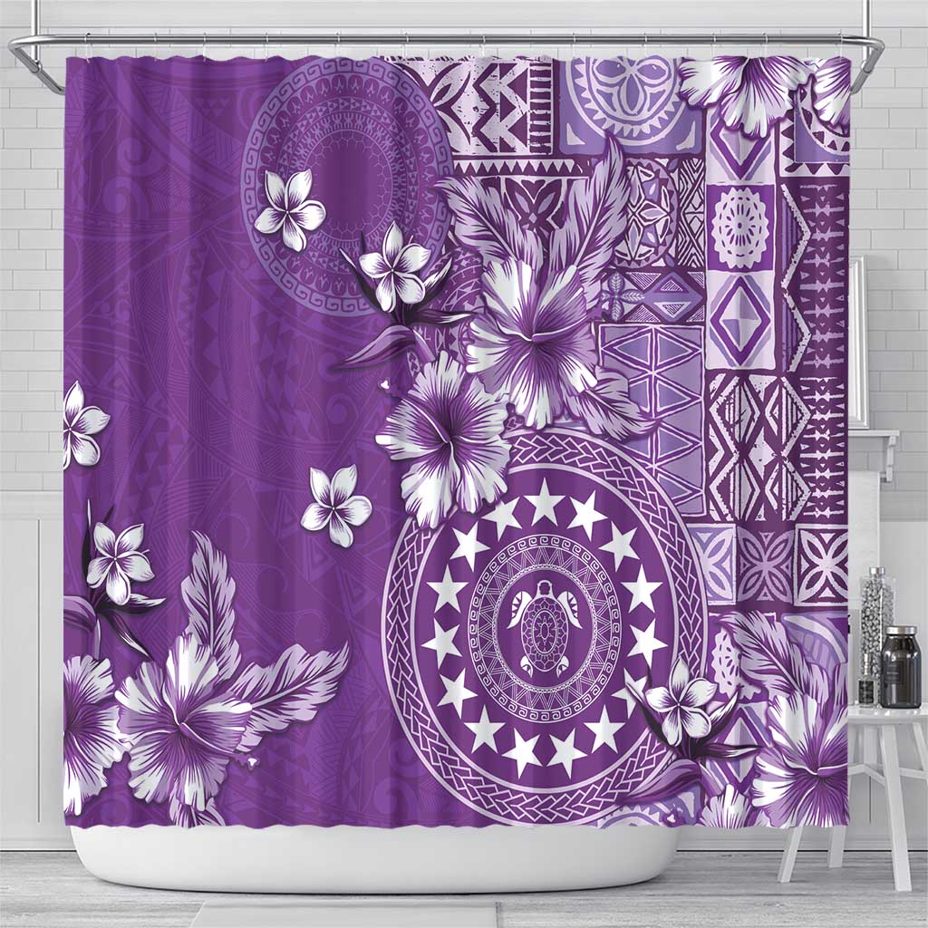 Cook Islands Shower Curtain Purple Hibiscus And Stars