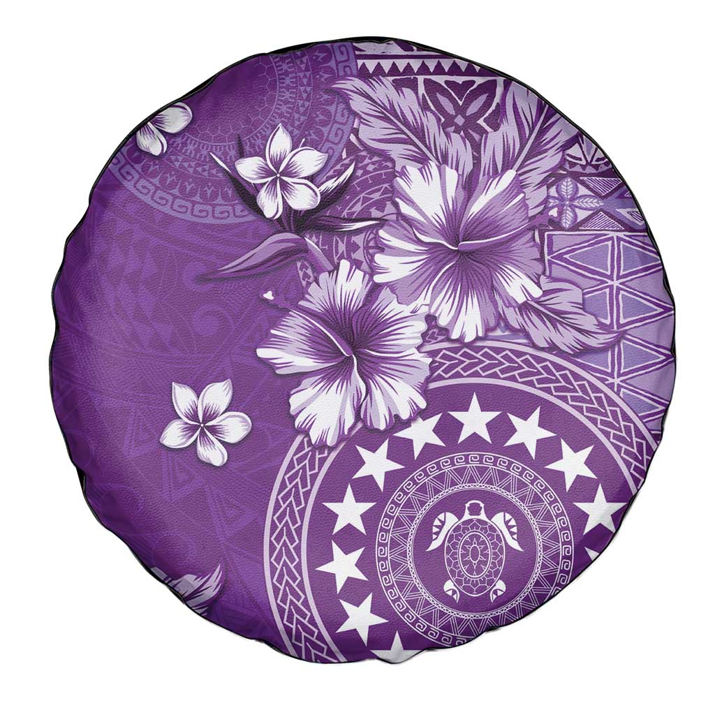 Cook Islands Spare Tire Cover Purple Hibiscus And Stars