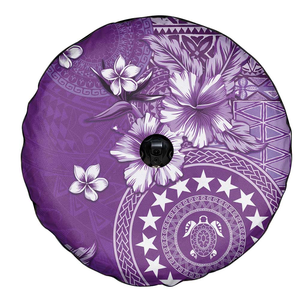Cook Islands Spare Tire Cover Purple Hibiscus And Stars