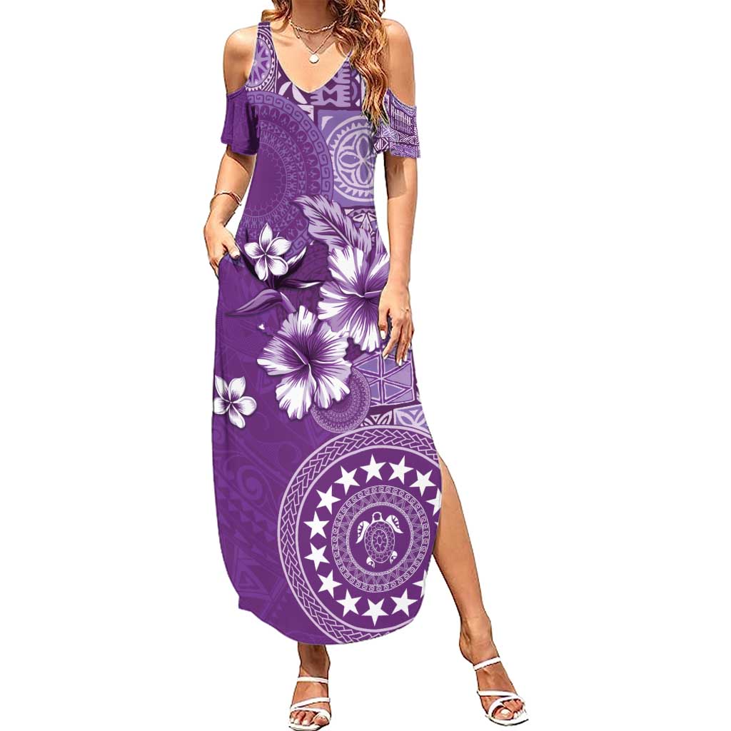 Cook Islands Summer Maxi Dress Purple Hibiscus And Stars