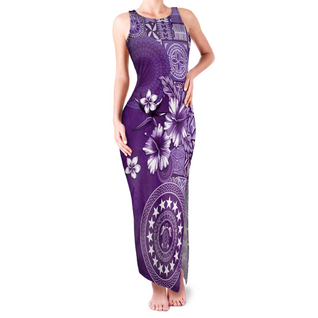 Cook Islands Tank Maxi Dress Purple Hibiscus And Stars