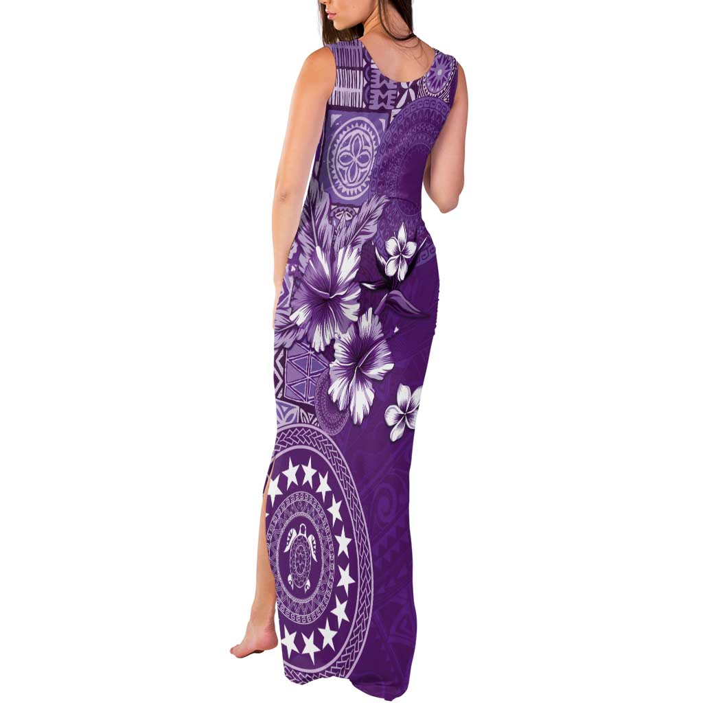 Cook Islands Tank Maxi Dress Purple Hibiscus And Stars