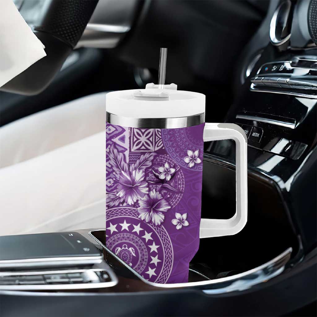 Cook Islands Tumbler With Handle Purple Hibiscus And Stars