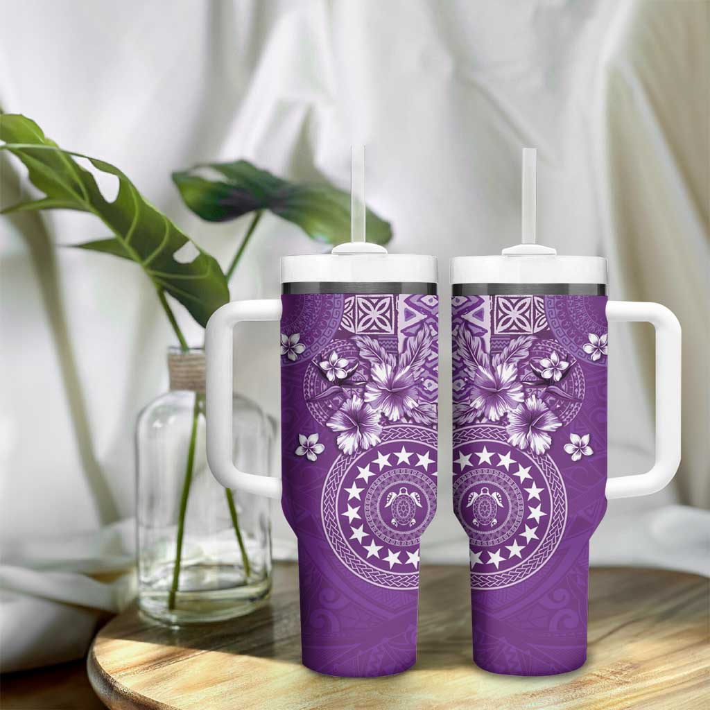 Cook Islands Tumbler With Handle Purple Hibiscus And Stars