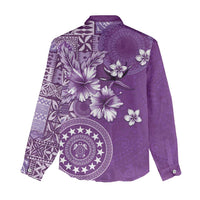 Cook Islands Women Casual Shirt Purple Hibiscus And Stars
