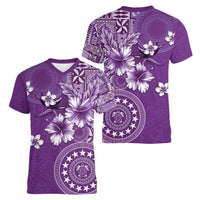 Cook Islands Women V-Neck T-Shirt Purple Hibiscus And Stars LT05 - Polynesian Pride