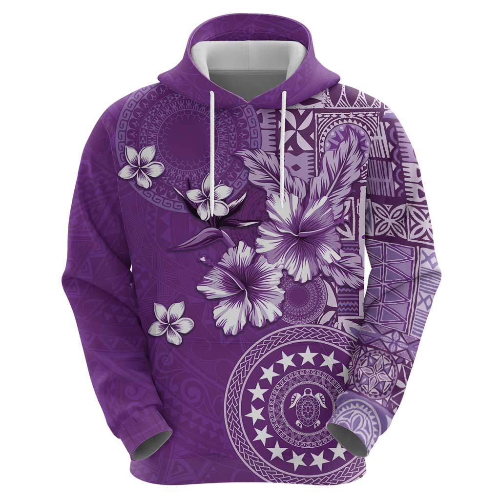 Cook Islands Zip Hoodie Purple Hibiscus And Stars