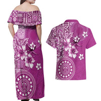 Cook Islands Couples Matching Off Shoulder Maxi Dress and Hawaiian Shirt Fandango Hibiscus And Stars