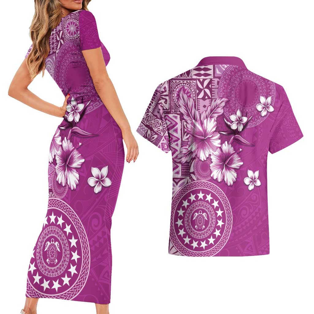 Cook Islands Couples Matching Short Sleeve Bodycon Dress and Hawaiian Shirt Fandango Hibiscus And Stars